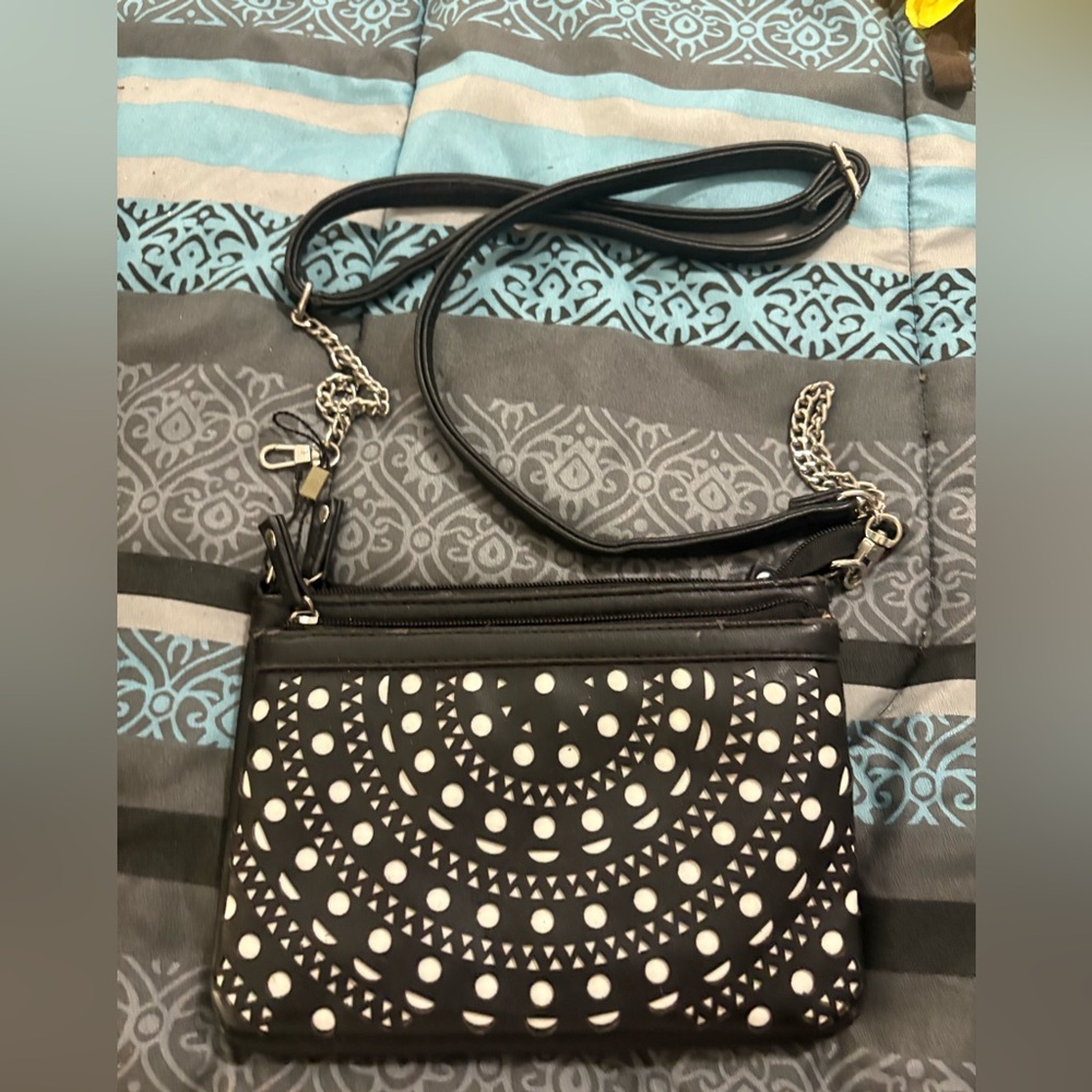 Black & White Patterned Crossbody Purse - Unbranded